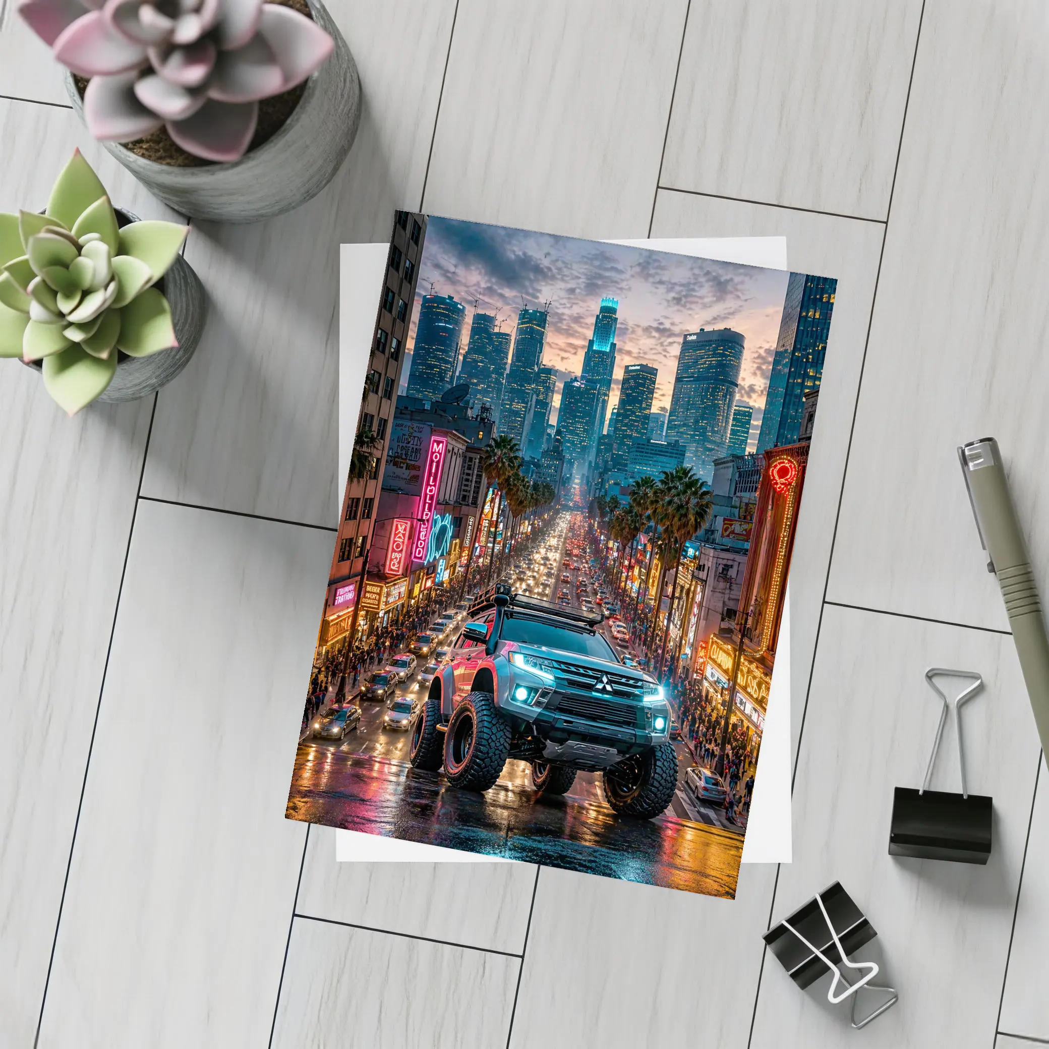 Mitsubishi Pajero Los Angeles Neon City Night – Postcards