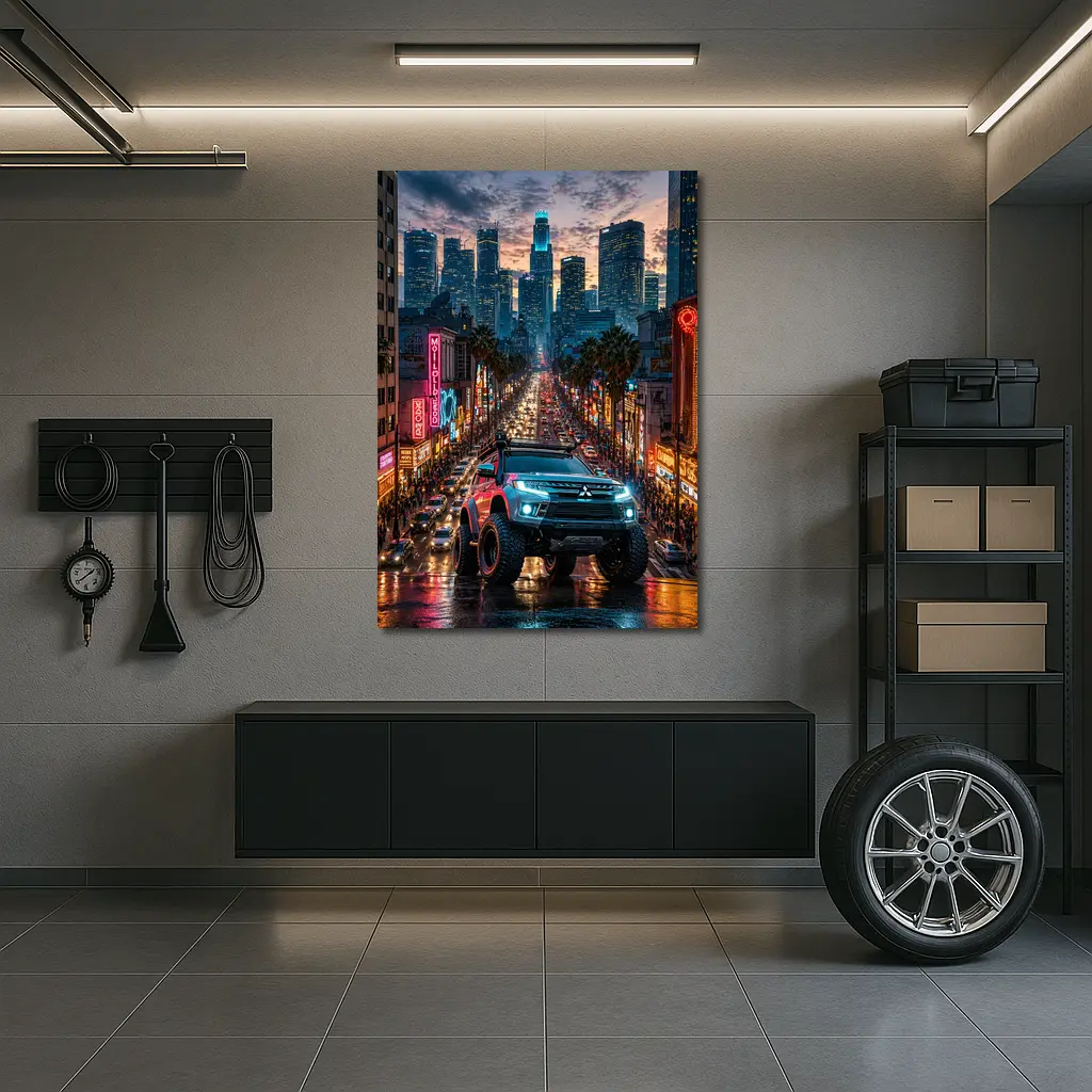 Mitsubishi Pajero Los Angeles Neon City Night – Wall Art