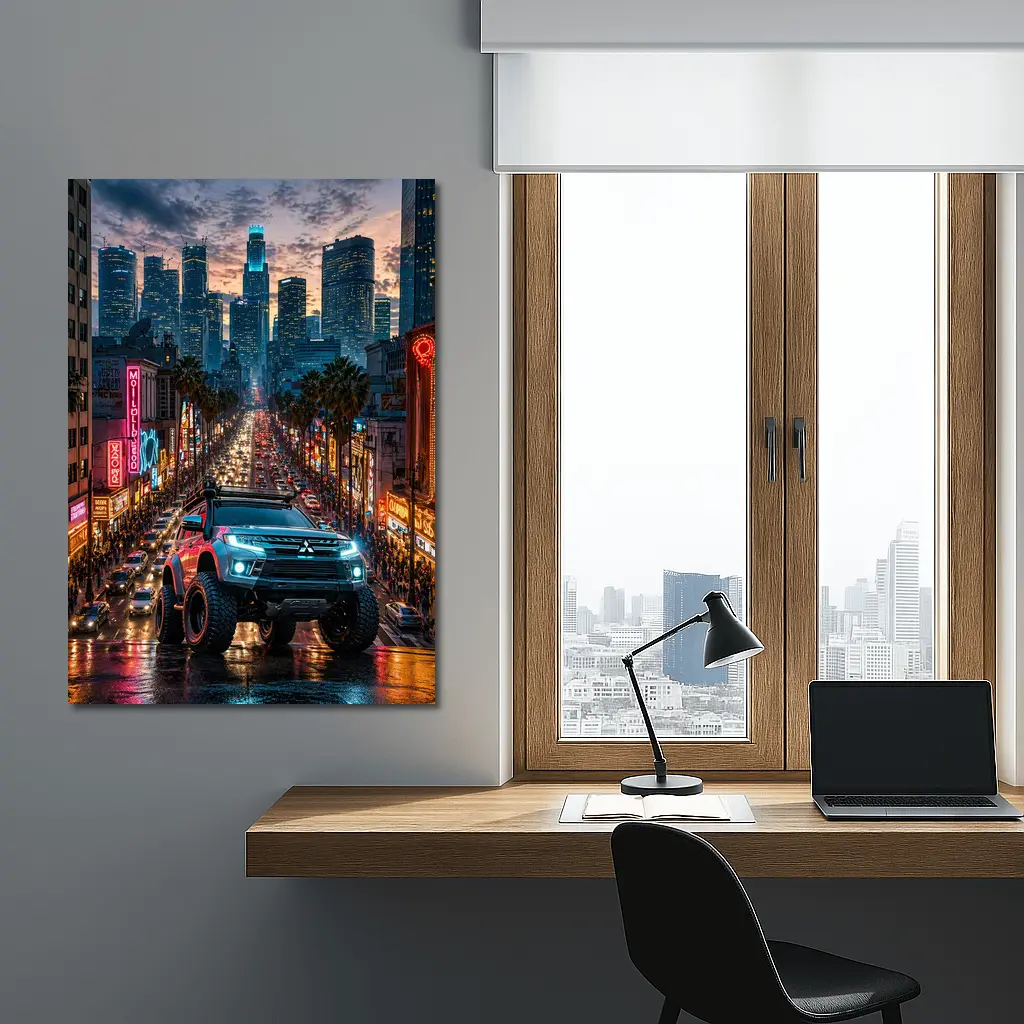 Mitsubishi Pajero Los Angeles Neon City Night – Wall Art