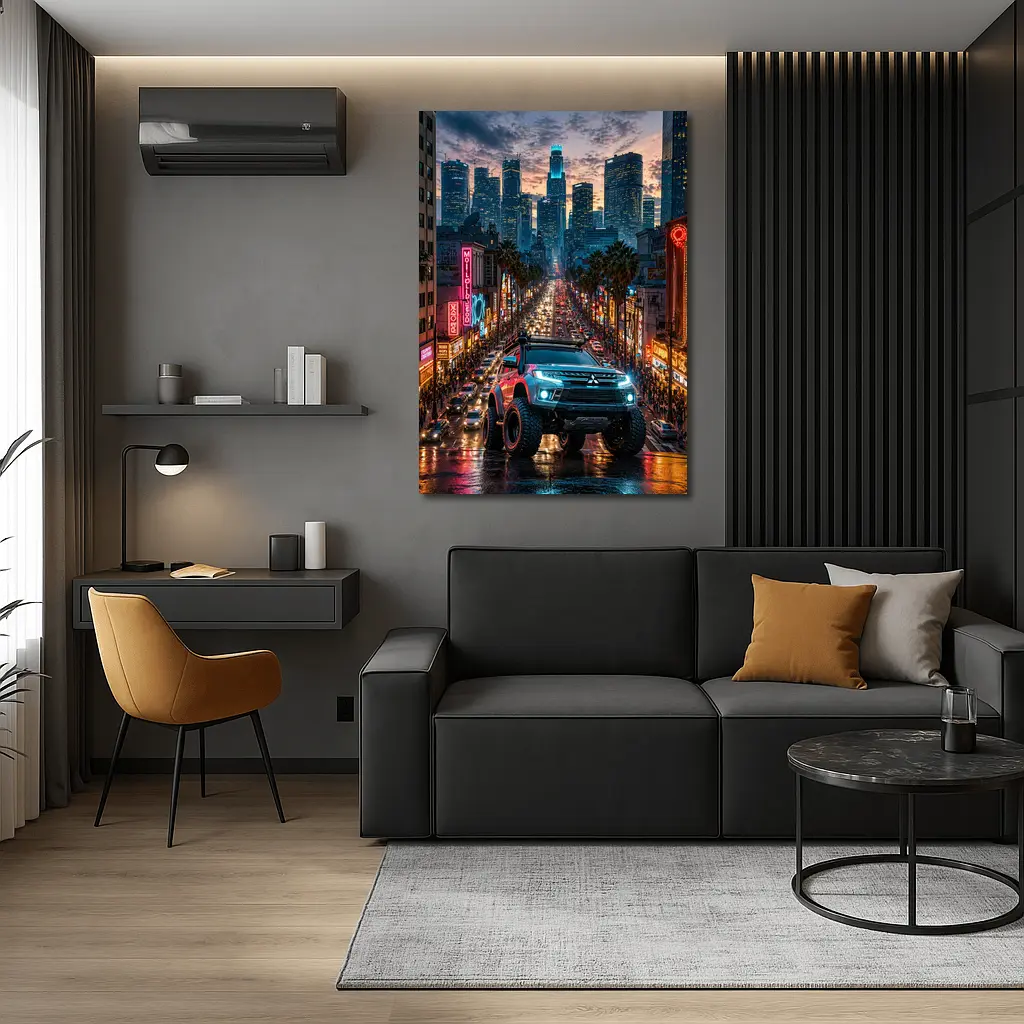 Mitsubishi Pajero Los Angeles Neon City Night – Wall Art