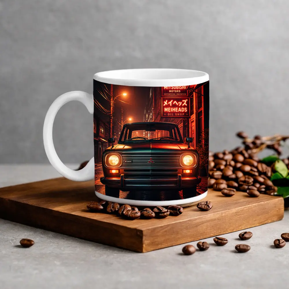 Mitsubishi Classic Car Neon Night Street – Mugs