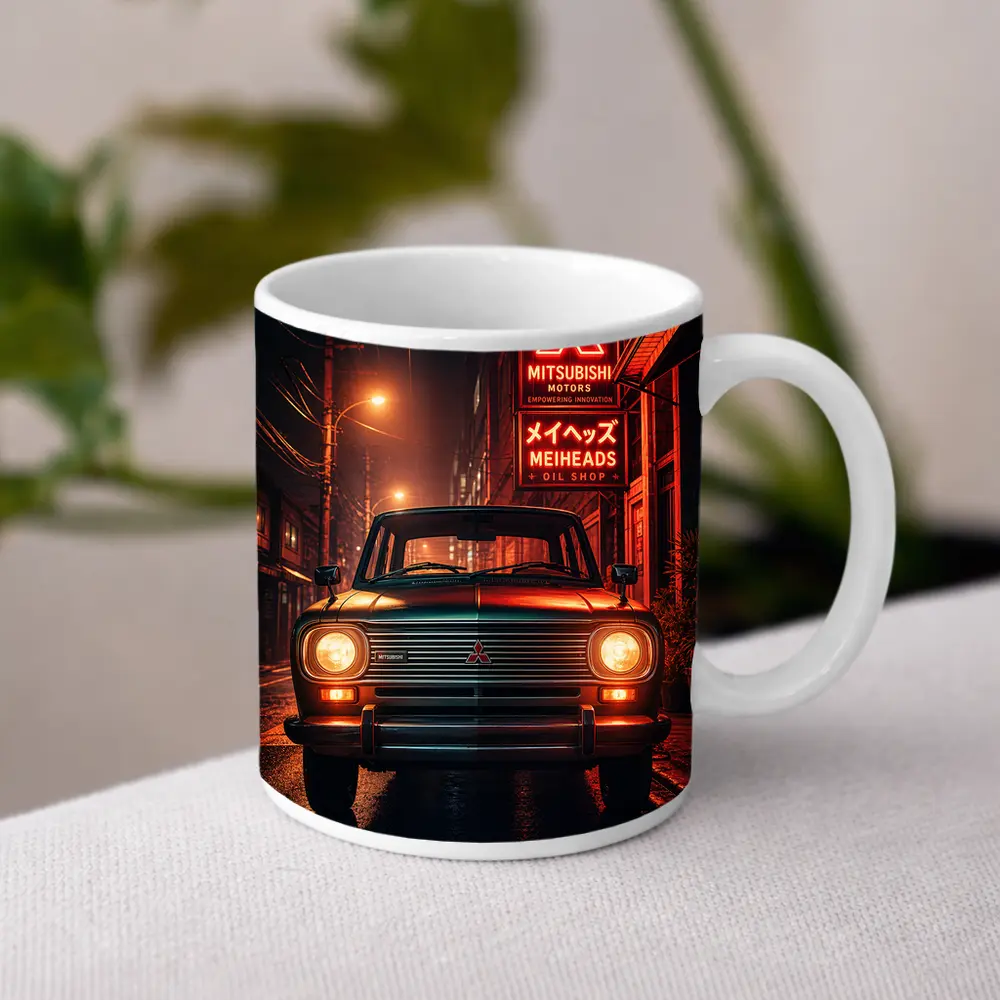 Mitsubishi Classic Car Neon Night Street – Mugs