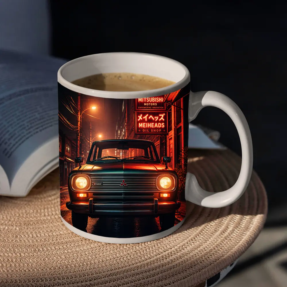 Mitsubishi Classic Car Neon Night Street – Mugs