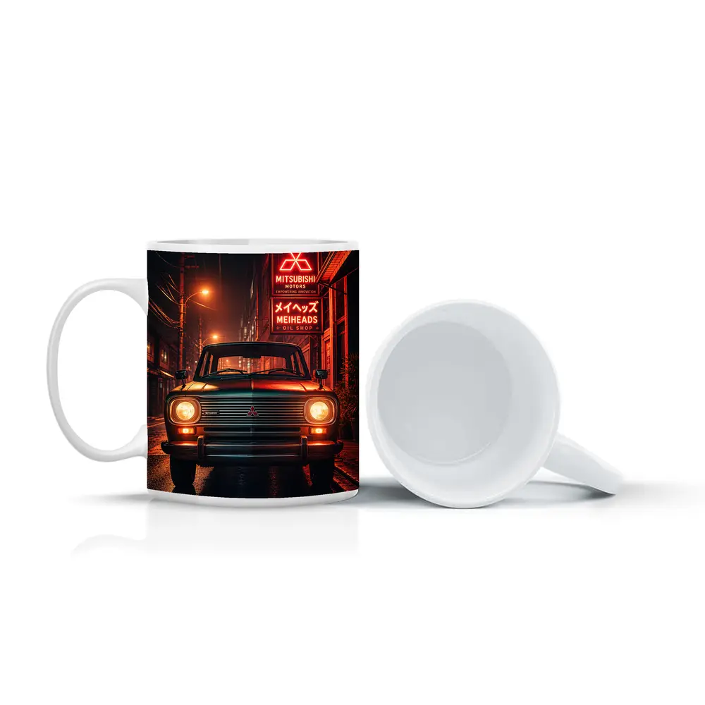 Mitsubishi Classic Car Neon Night Street – Mugs