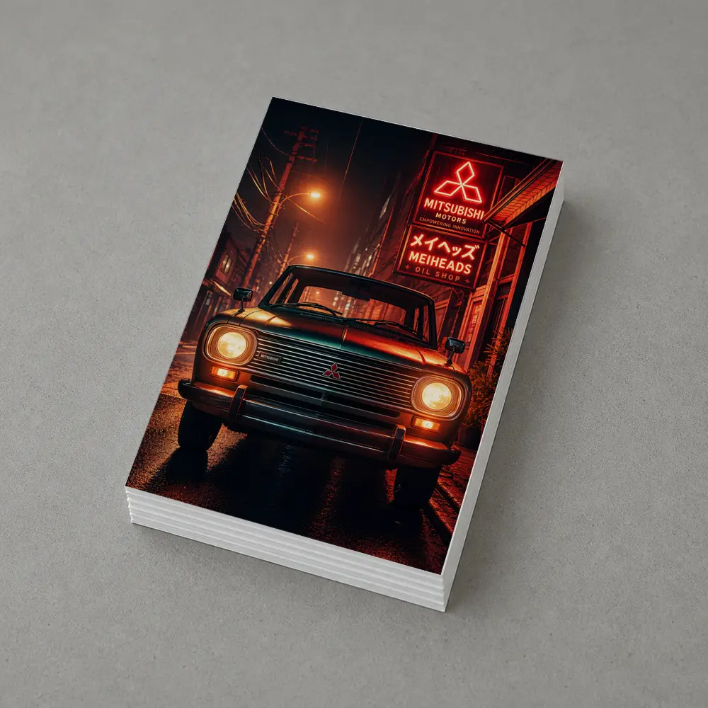 Mitsubishi Classic Car Neon Night Street – Postcards
