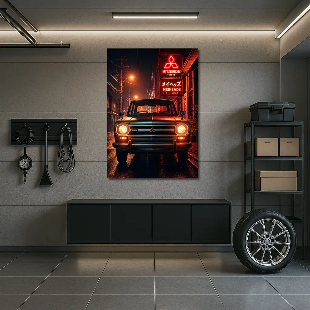Mitsubishi Classic Car Neon Night Street – Wall Art