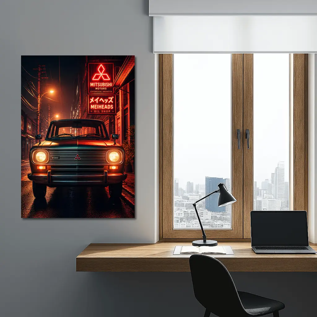 Mitsubishi Classic Car Neon Night Street – Wall Art