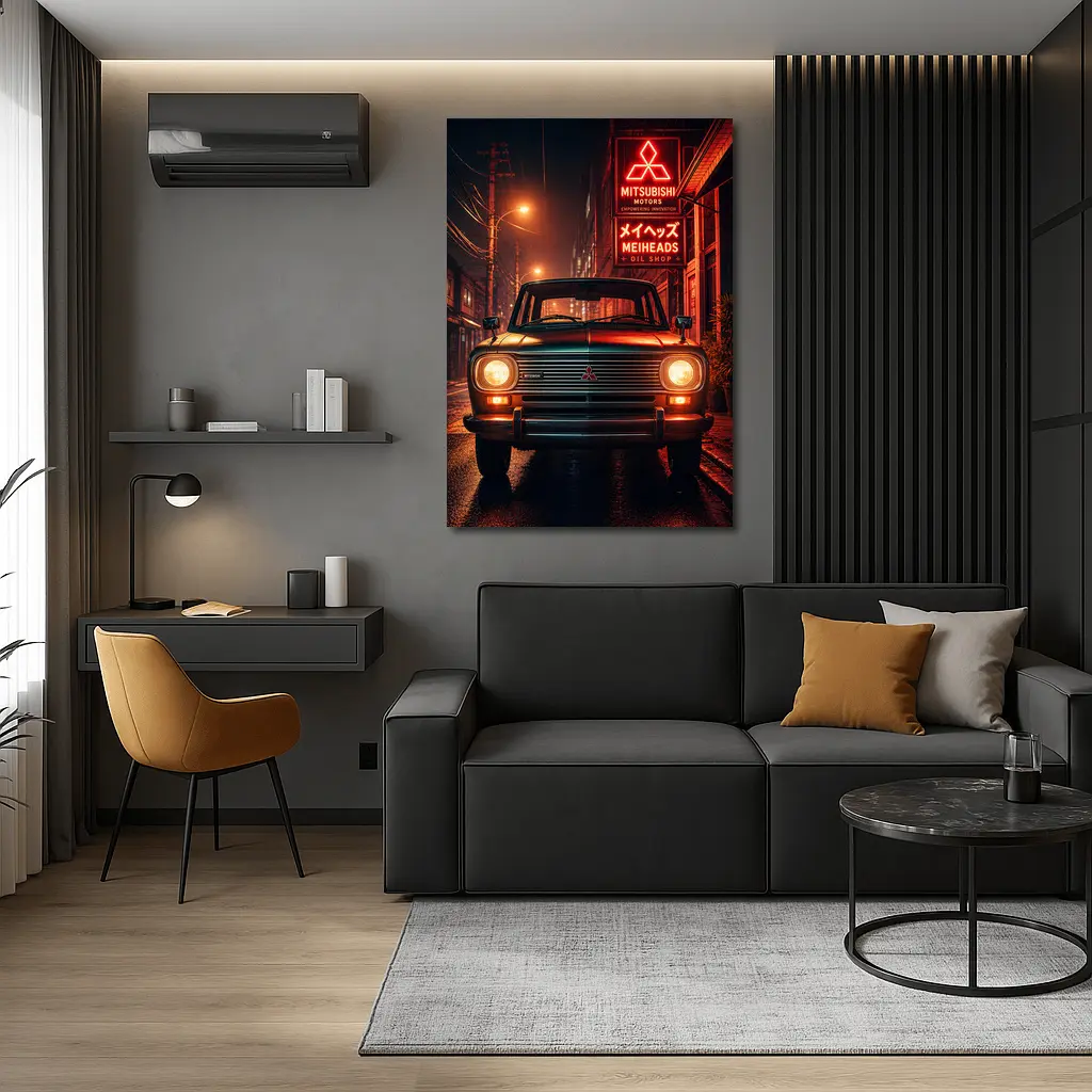 Mitsubishi Classic Car Neon Night Street – Wall Art