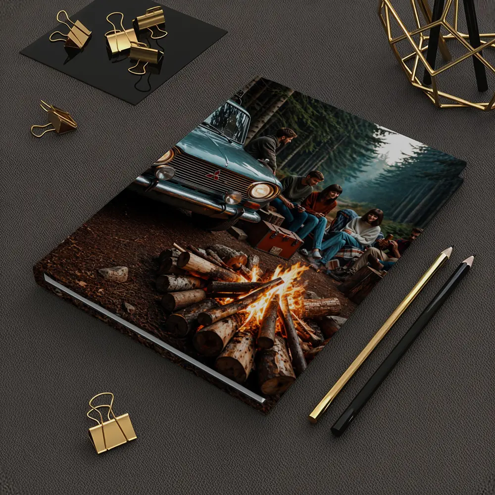 Mitsubishi Classic Car Forest Campfire Friends – Notebooks