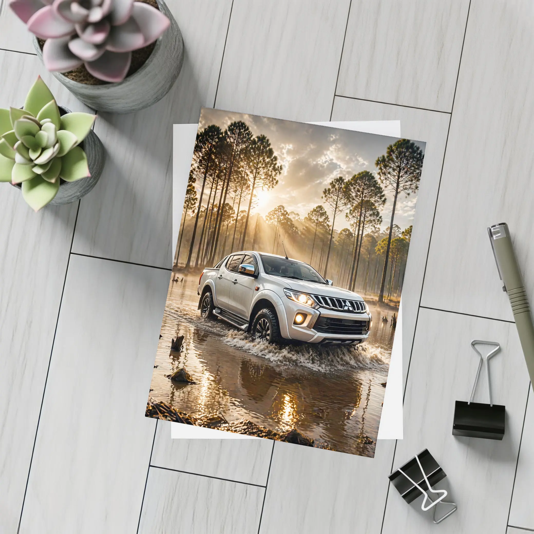 Mitsubishi Triton L200 Splashing Through Forest Water – Postcards