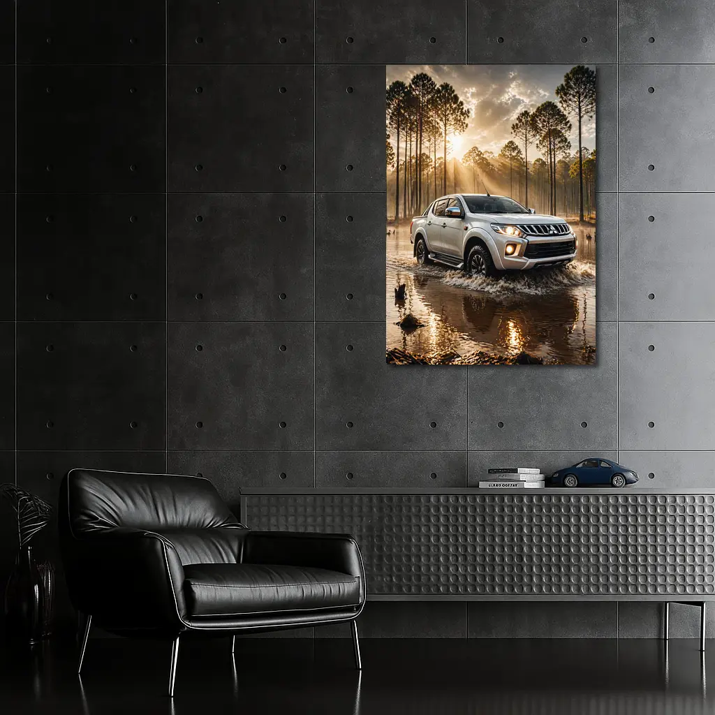 Mitsubishi Triton L200 Splashing Through Forest Water – Wall Art