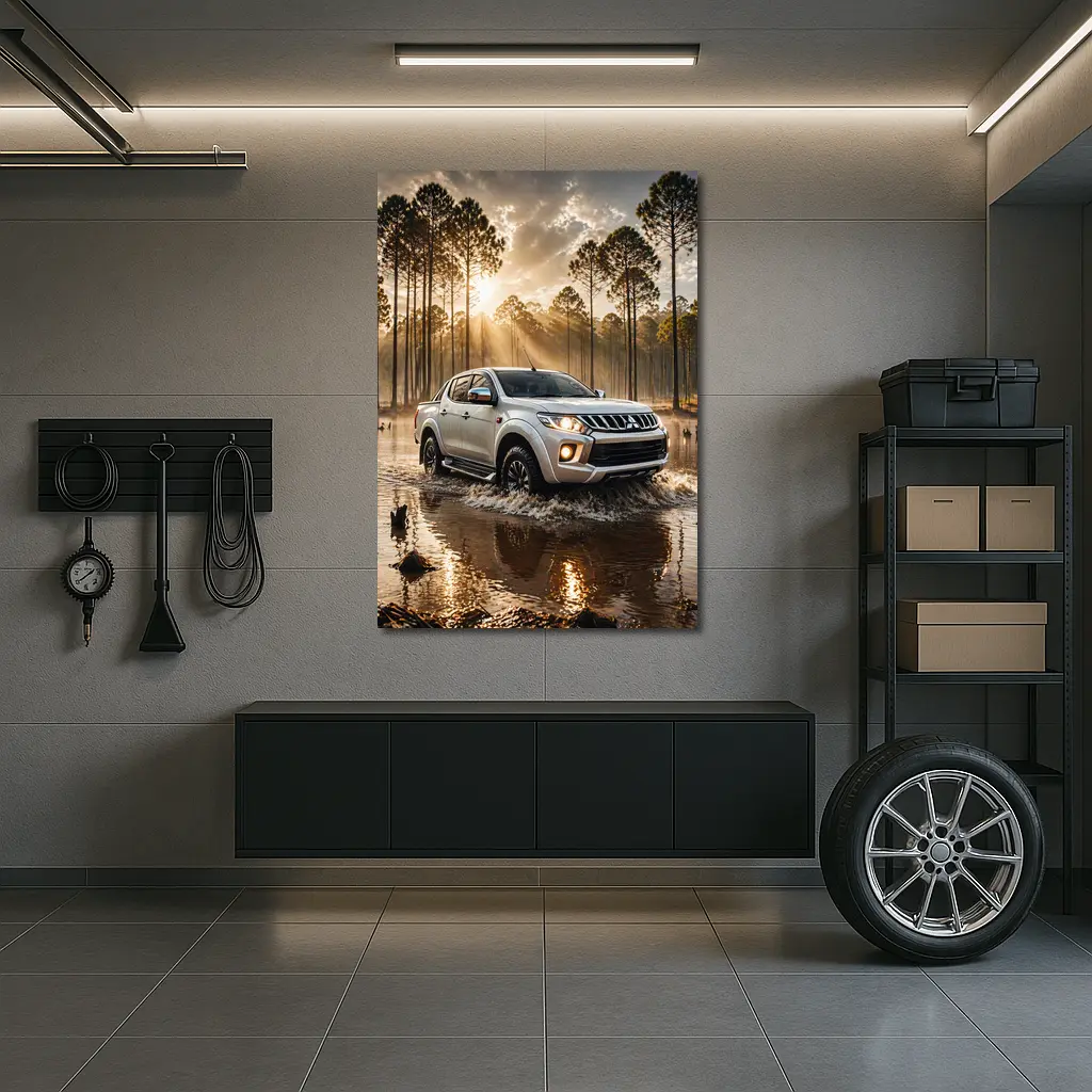 Mitsubishi Triton L200 Splashing Through Forest Water – Wall Art