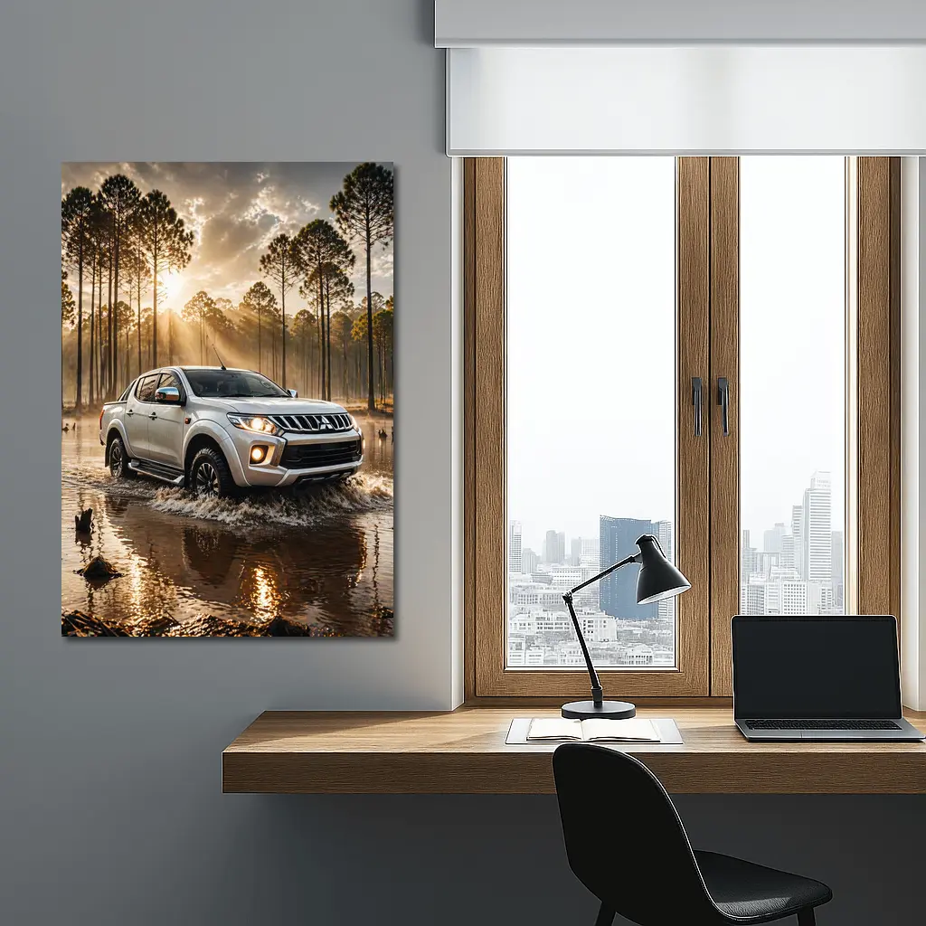 Mitsubishi Triton L200 Splashing Through Forest Water – Wall Art