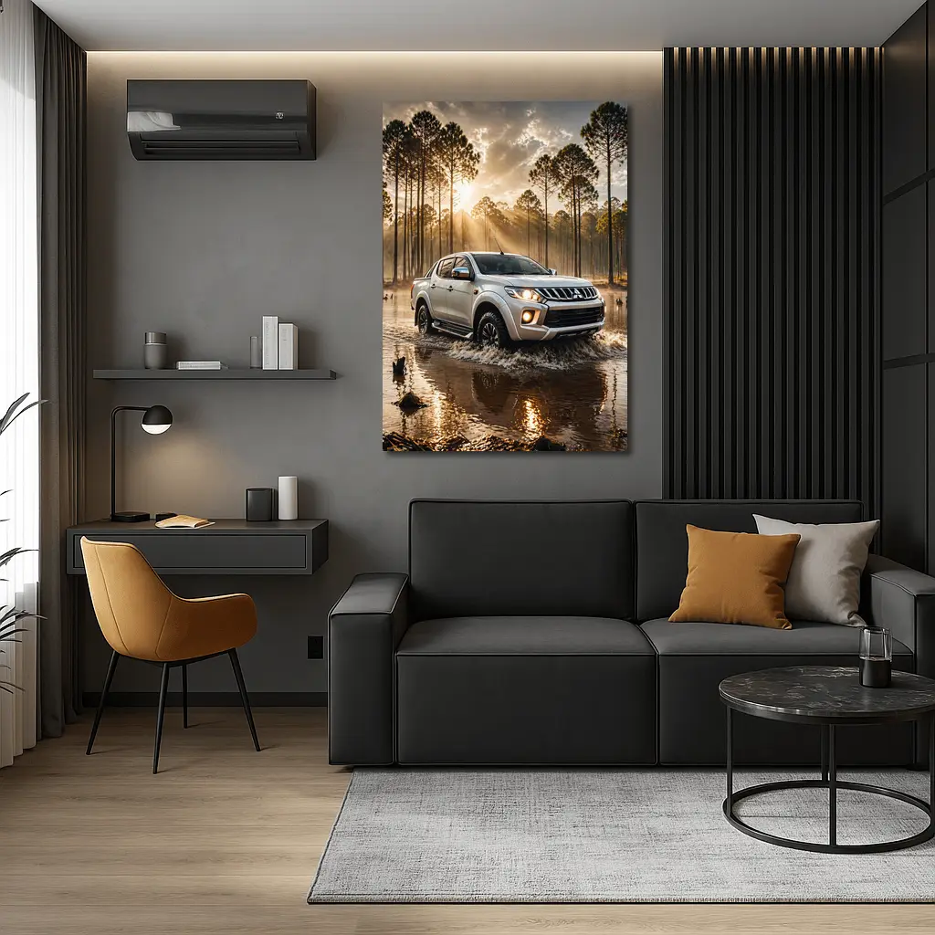 Mitsubishi Triton L200 Splashing Through Forest Water – Wall Art