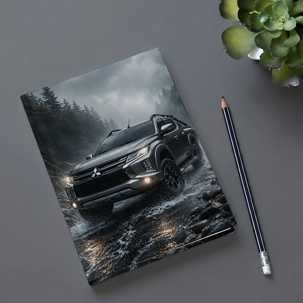 Mitsubishi L200 Triton Splashing Rainy Rocky Trail – Notebooks