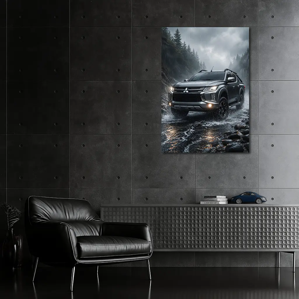 Mitsubishi L200 Triton Splashing Rainy Rocky Trail – Wall Art