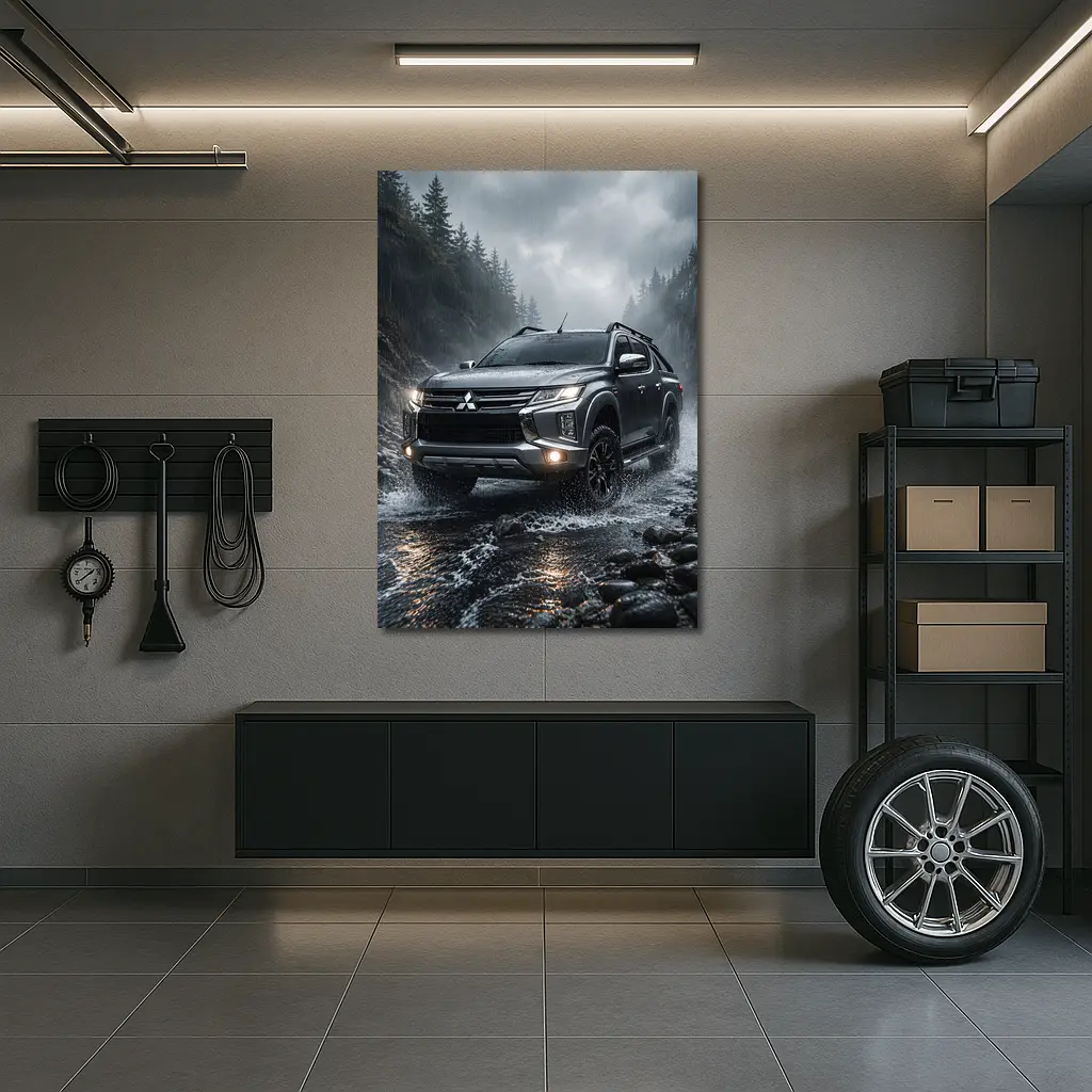 Mitsubishi L200 Triton Splashing Rainy Rocky Trail – Wall Art