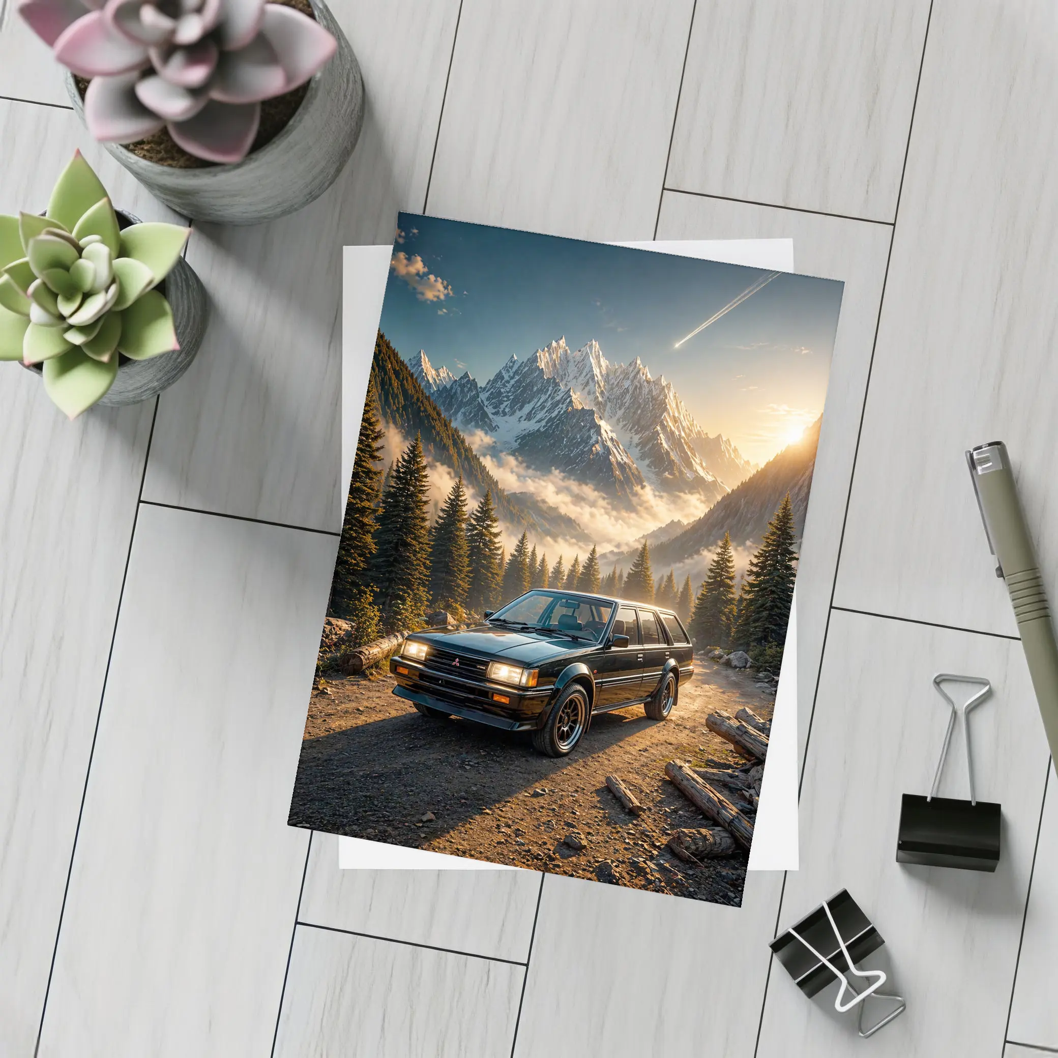 Mitsubishi Classic Wagon Snowy Mountain Forest – Postcards
