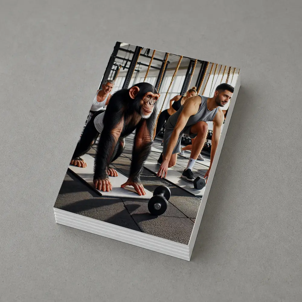 Chimpanzee Working Out in Gym With Humans – Postcards