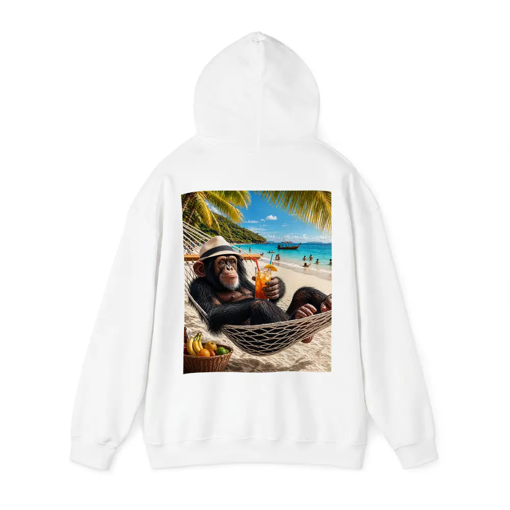 Chimpanzee Relaxing on Beach Hammock with Cocktail – Hoodies