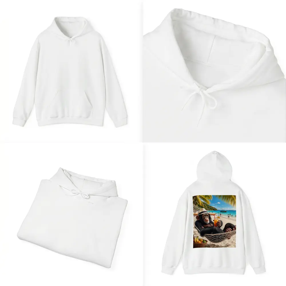 Chimpanzee Relaxing on Beach Hammock with Cocktail – Hoodies