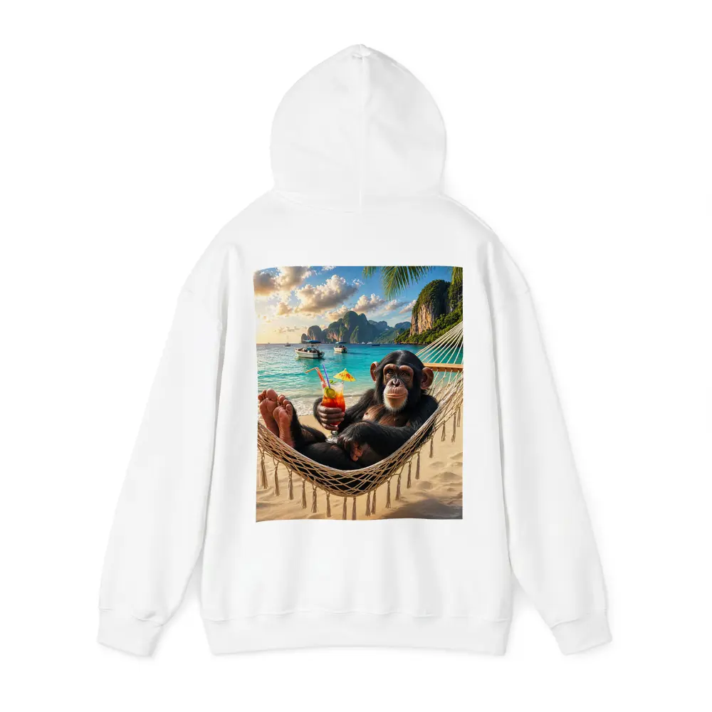 Chimpanzee Relaxing on Beach Hammock Tropical – Hoodies