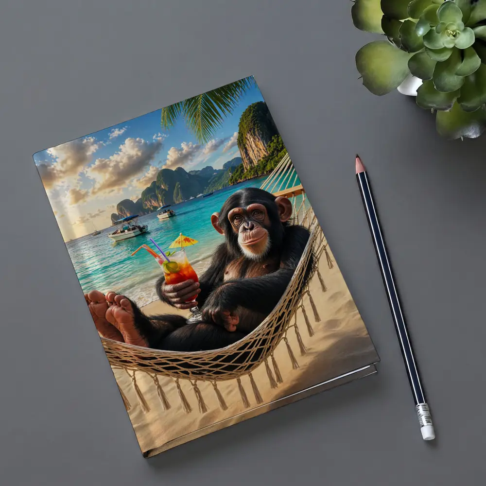 Chimpanzee Relaxing on Beach Hammock Tropical – Notebooks