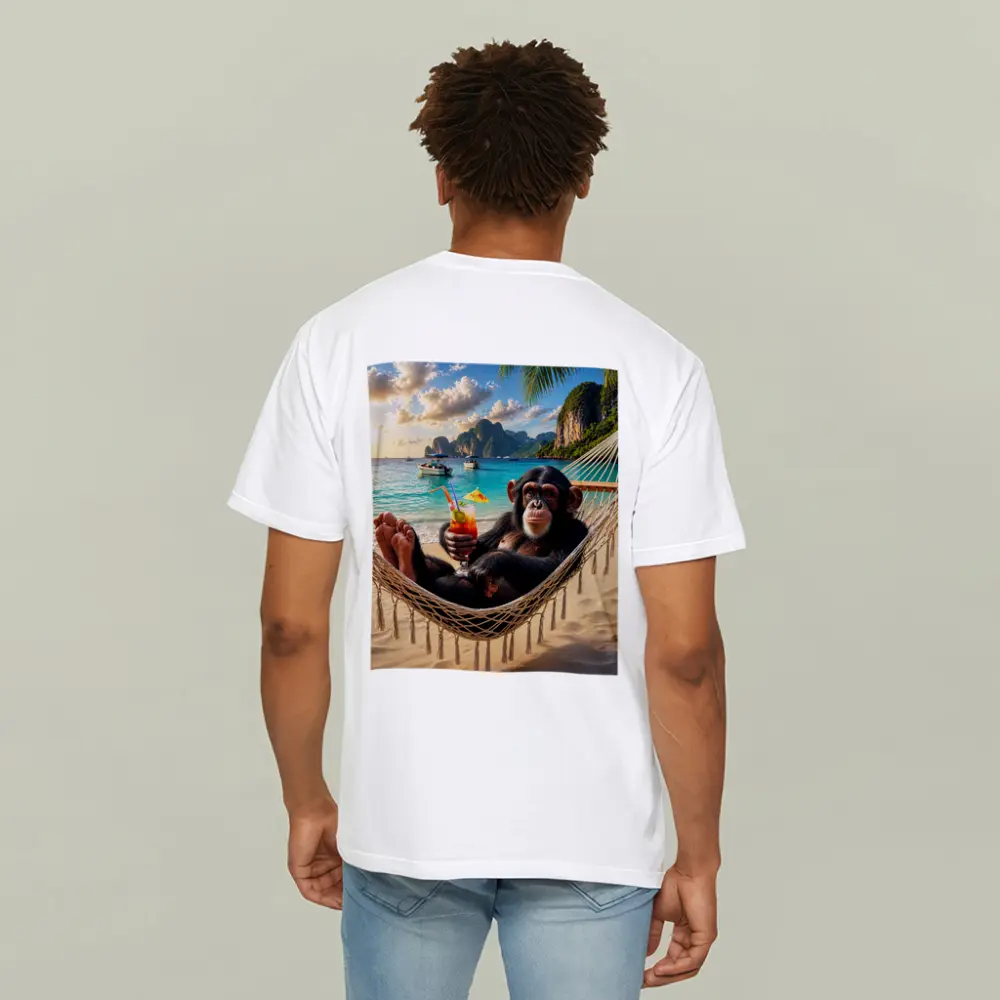 Chimpanzee Relaxing on Beach Hammock Tropical – T-Shirts