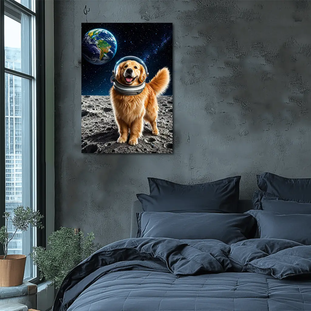 Golden Retriever Astronaut Dog On Moon – Wall Art