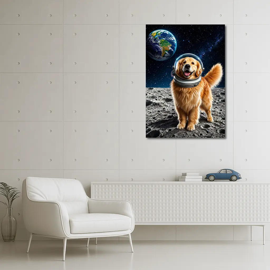 Golden Retriever Astronaut Dog On Moon – Wall Art