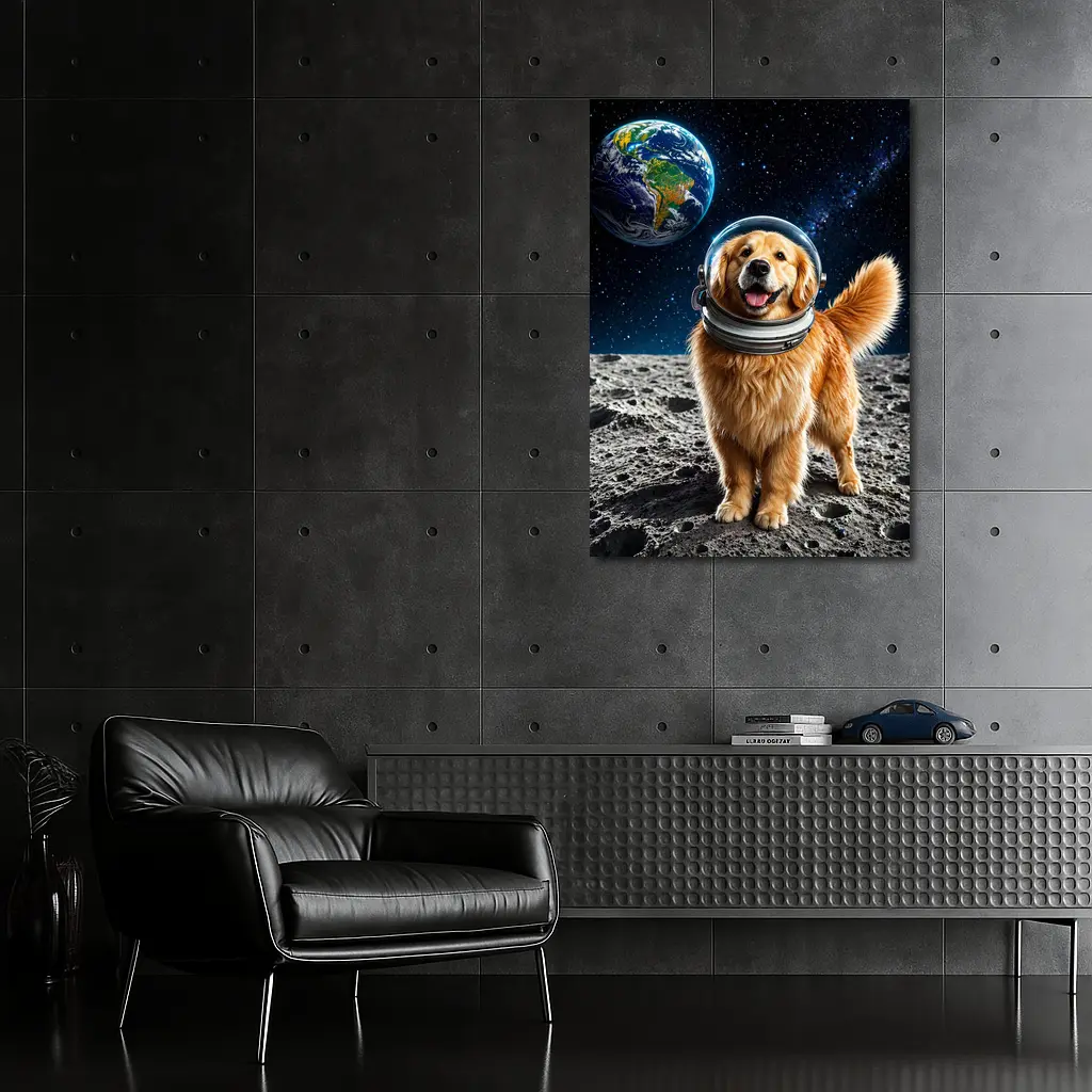 Golden Retriever Astronaut Dog On Moon – Wall Art