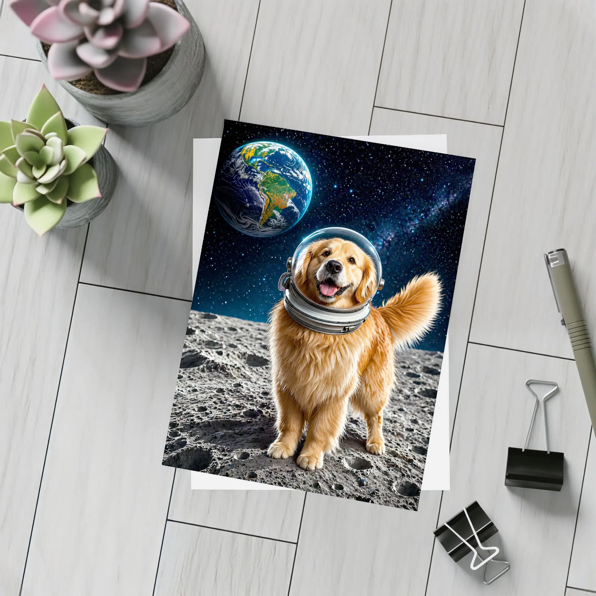 Golden Retriever Astronaut Dog On Moon – Postcards