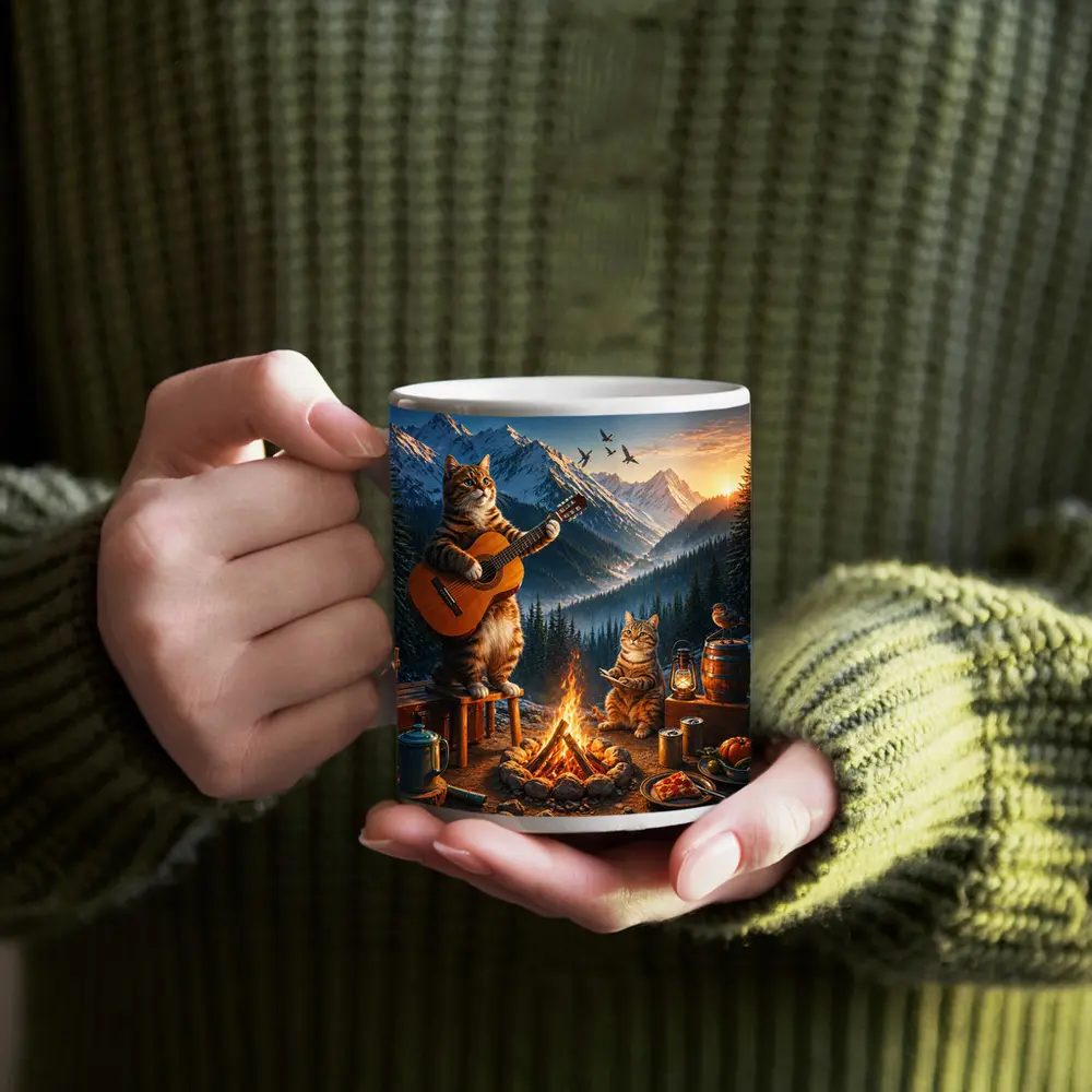 Cats Playing Guitar by Mountain Campfire – Mugs