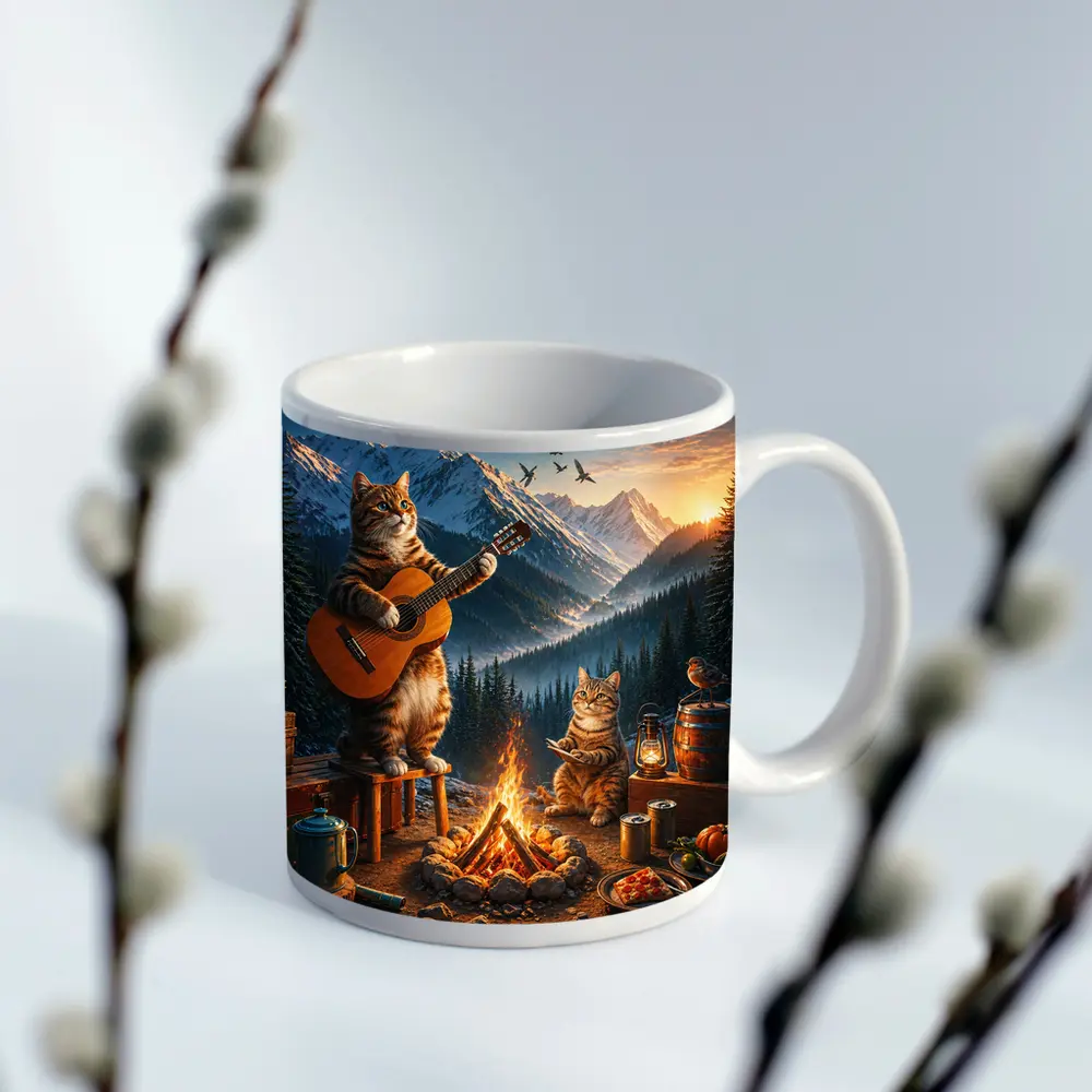 Cats Playing Guitar by Mountain Campfire – Mugs