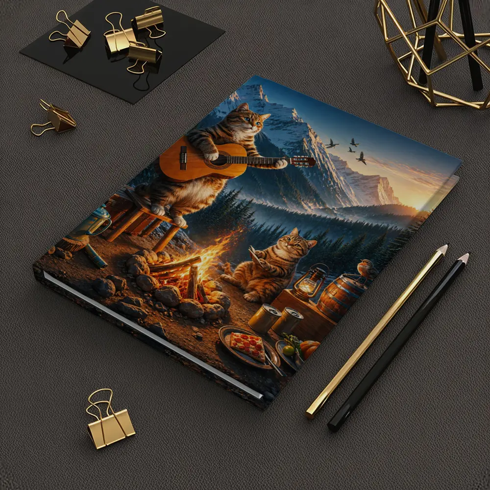 Cats Playing Guitar by Mountain Campfire – Notebooks