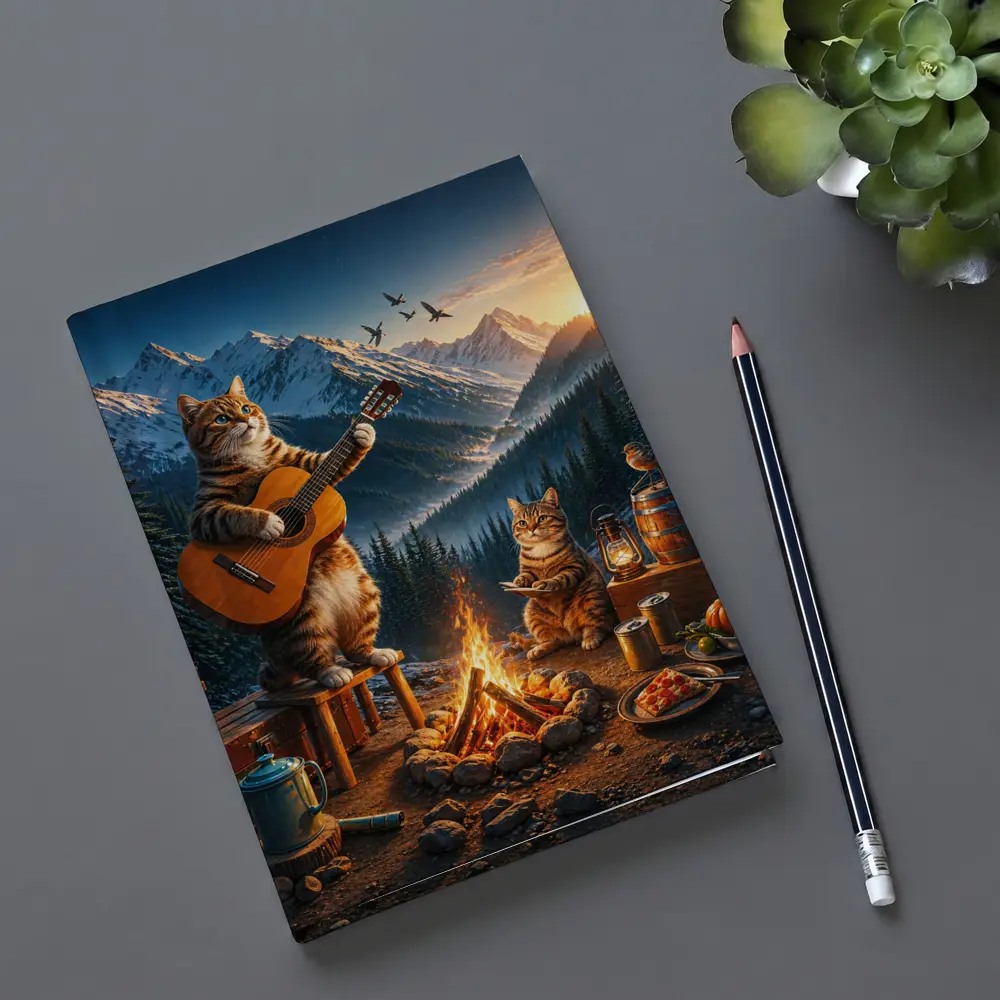 Cats Playing Guitar by Mountain Campfire – Notebooks