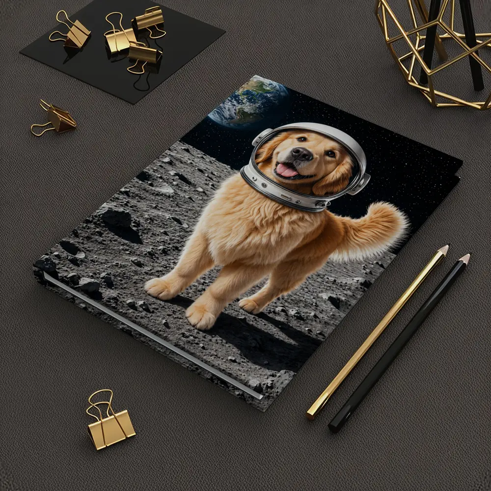 Golden Retriever Astronaut Standing On Moon – Notebooks