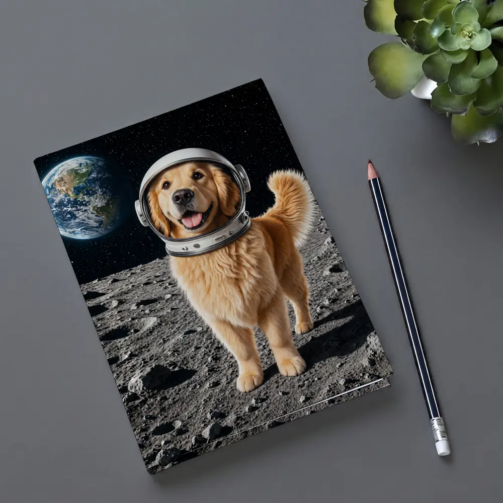Golden Retriever Astronaut Standing On Moon – Notebooks