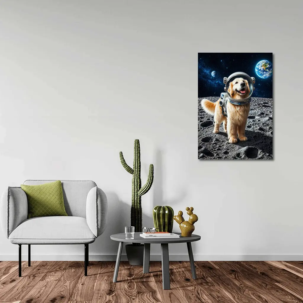 Golden Retriever Astronaut Dog On Moon – Wall Art