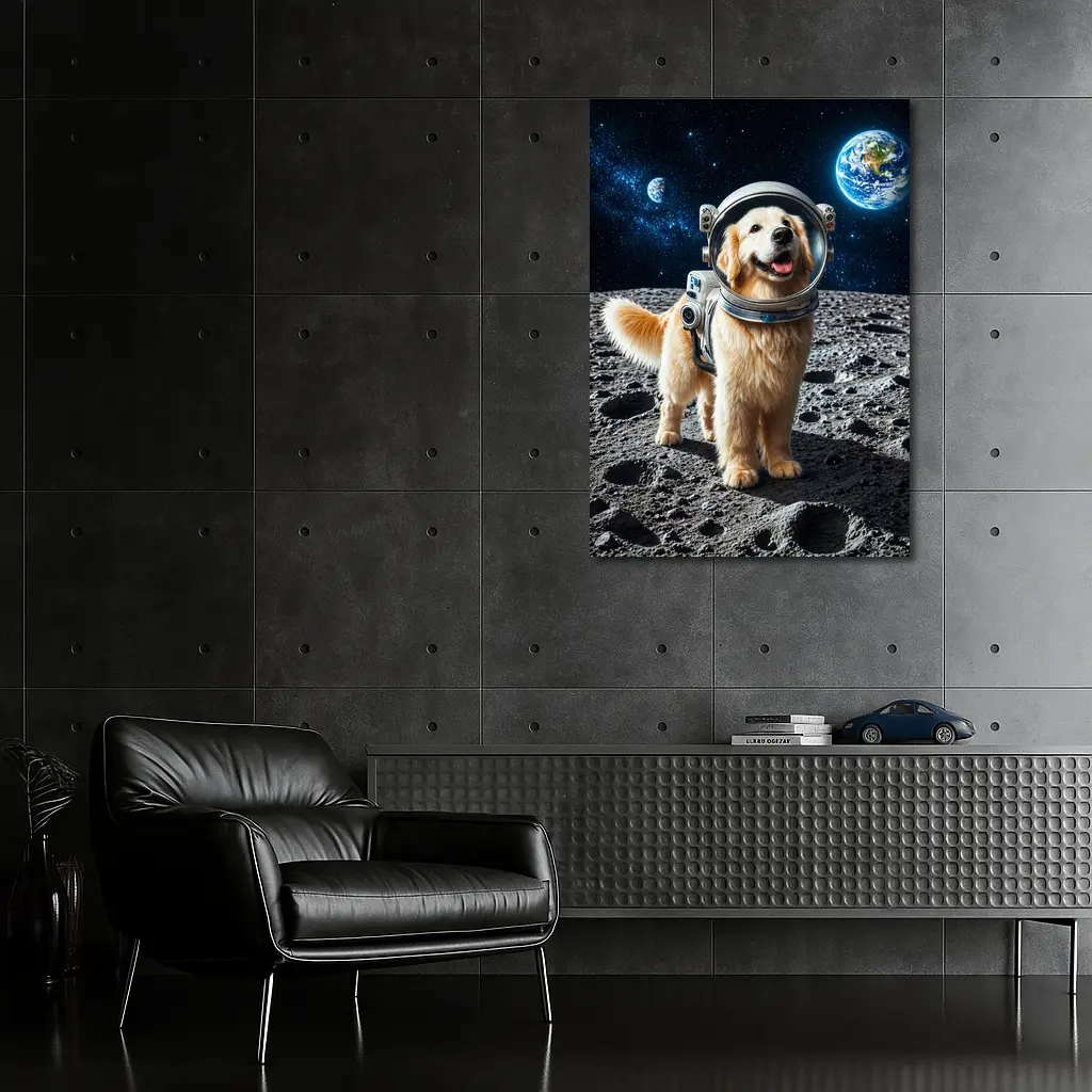 Golden Retriever Astronaut Dog On Moon – Wall Art