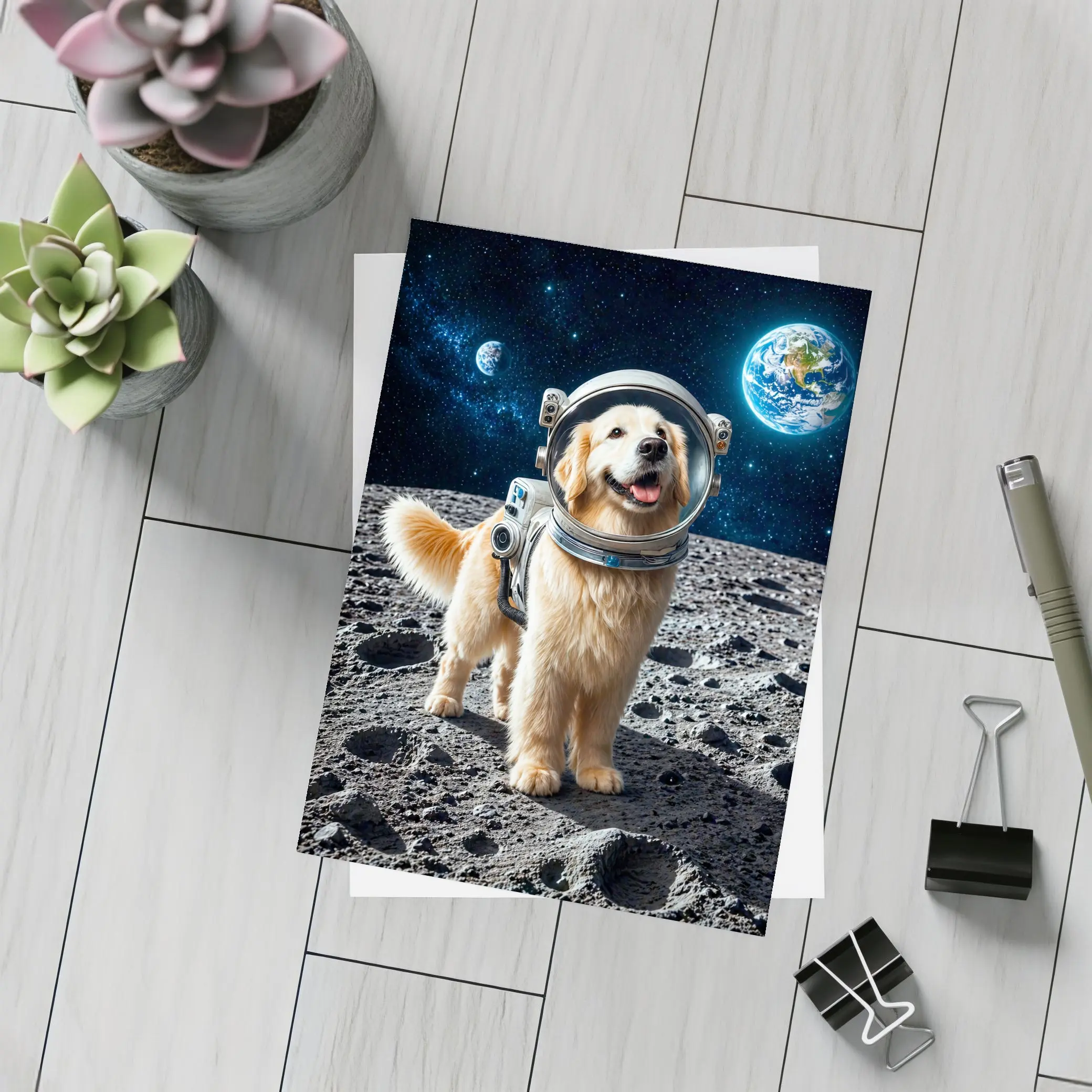 Golden Retriever Astronaut Dog On Moon – Postcards