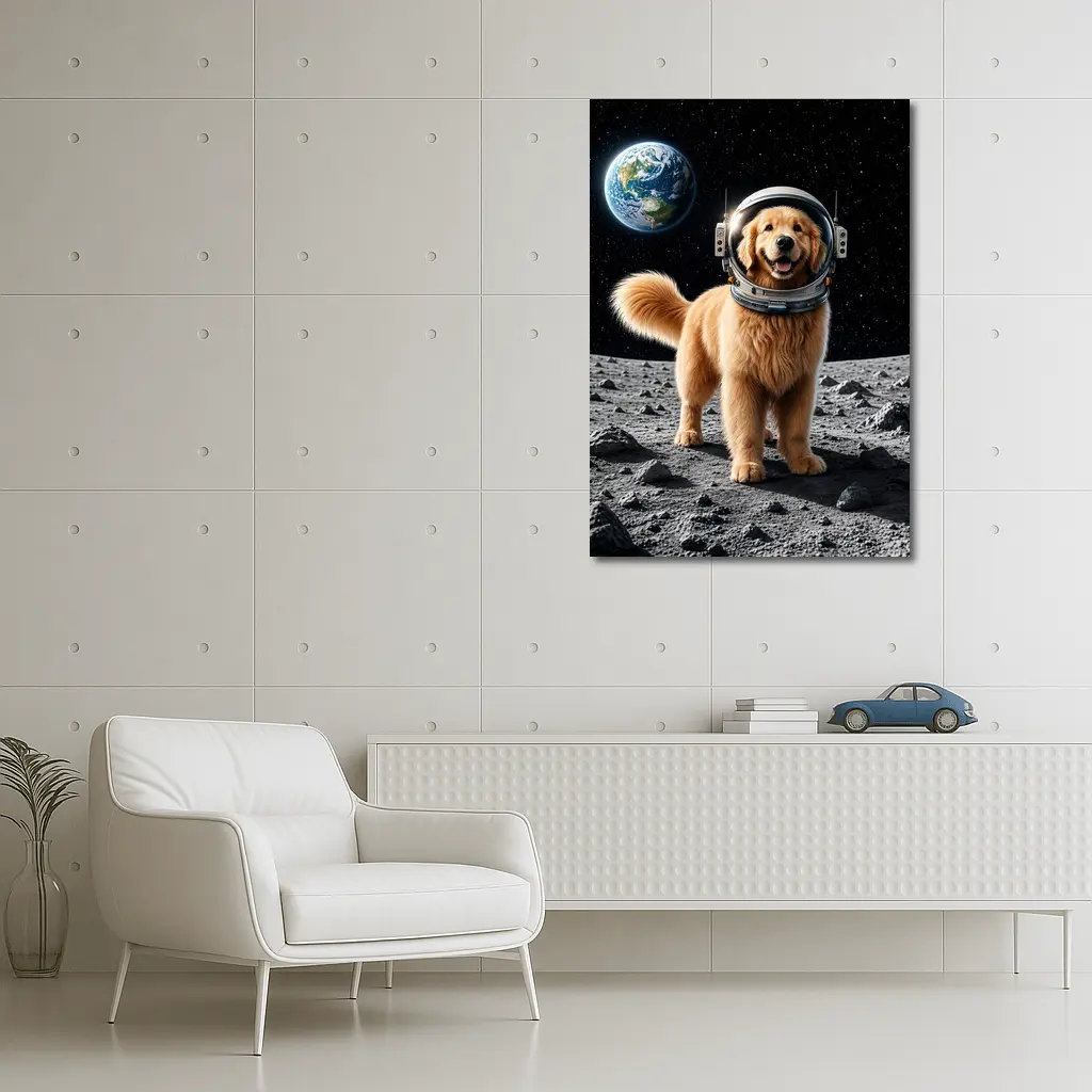 Golden Retriever Astronaut On The Moon – Wall Art