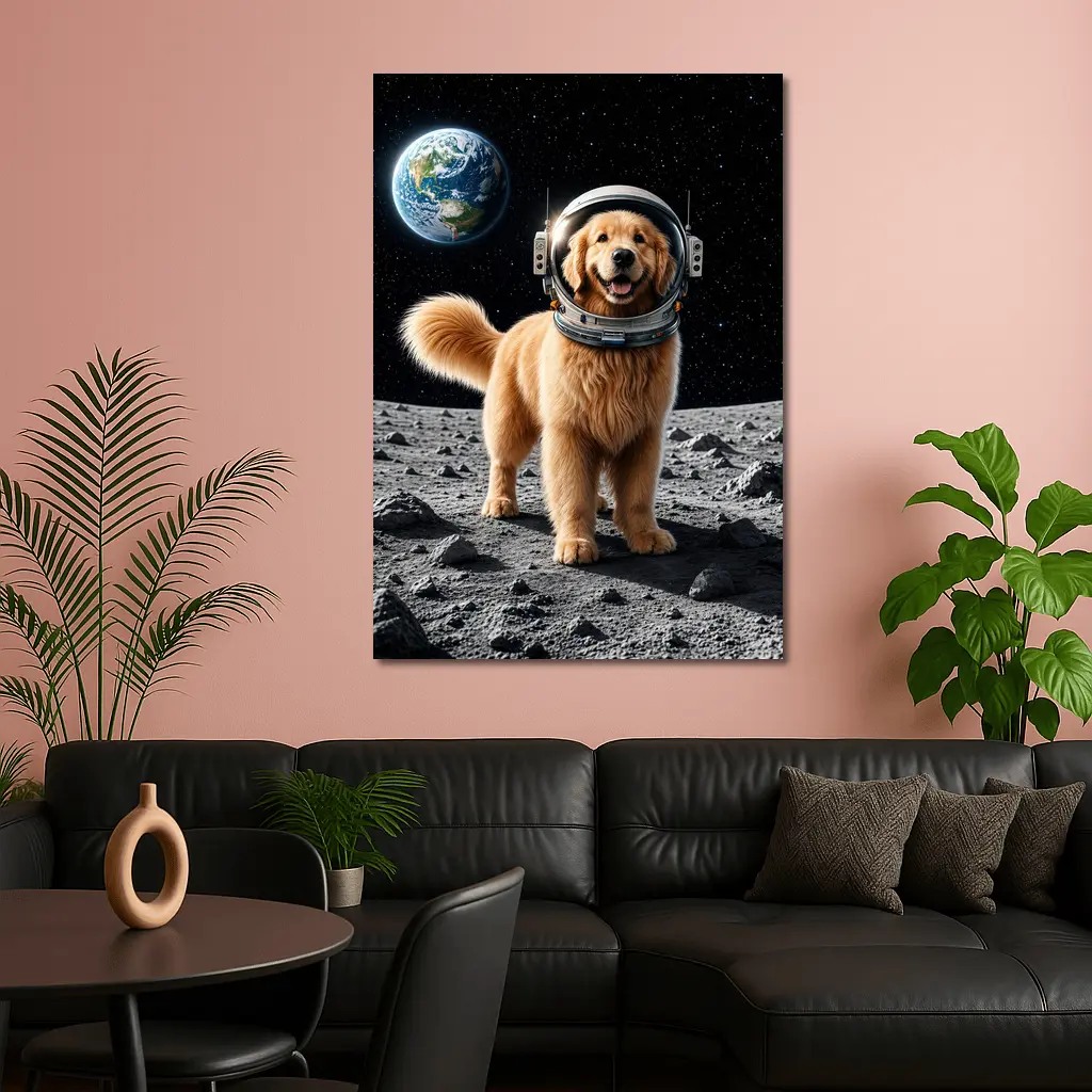 Golden Retriever Astronaut On The Moon – Wall Art