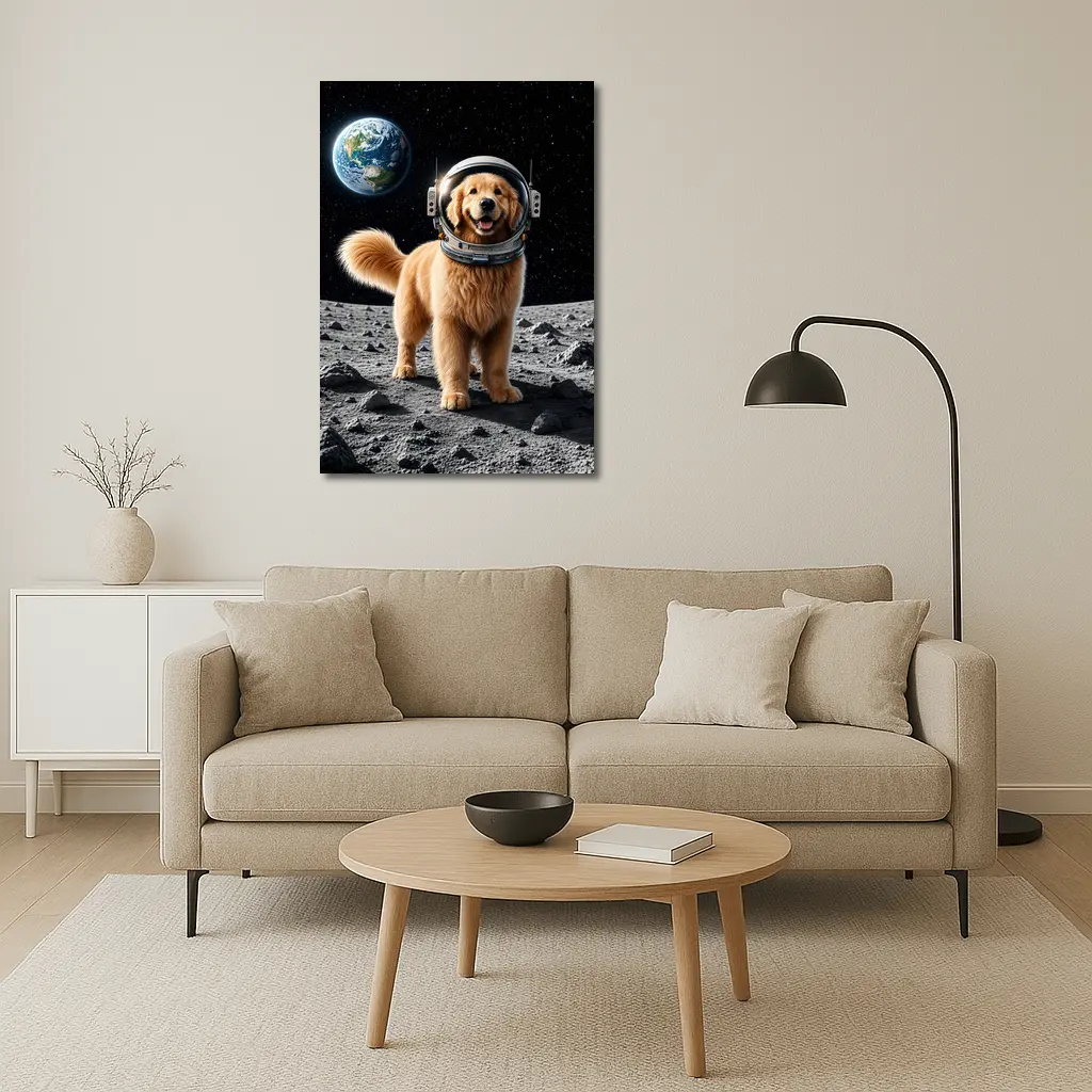 Golden Retriever Astronaut On The Moon – Wall Art