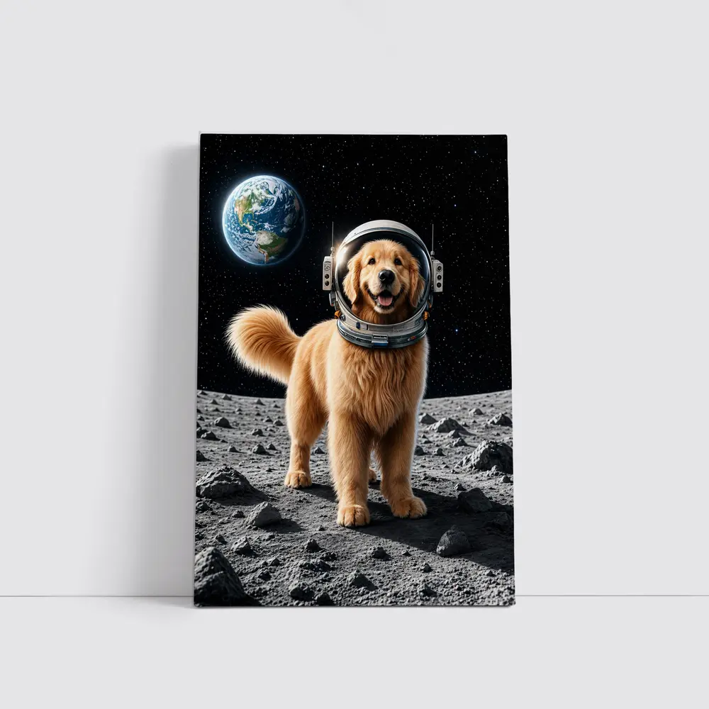 Golden Retriever Astronaut On The Moon – Wall Art