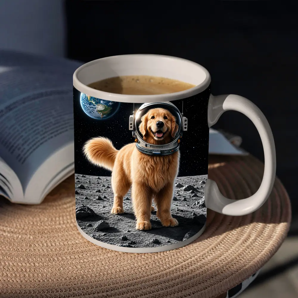 Golden Retriever Astronaut On The Moon – Mugs