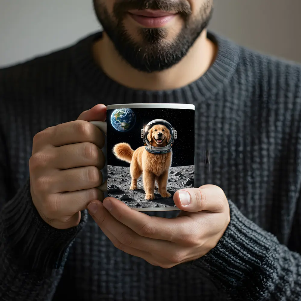Golden Retriever Astronaut On The Moon – Mugs