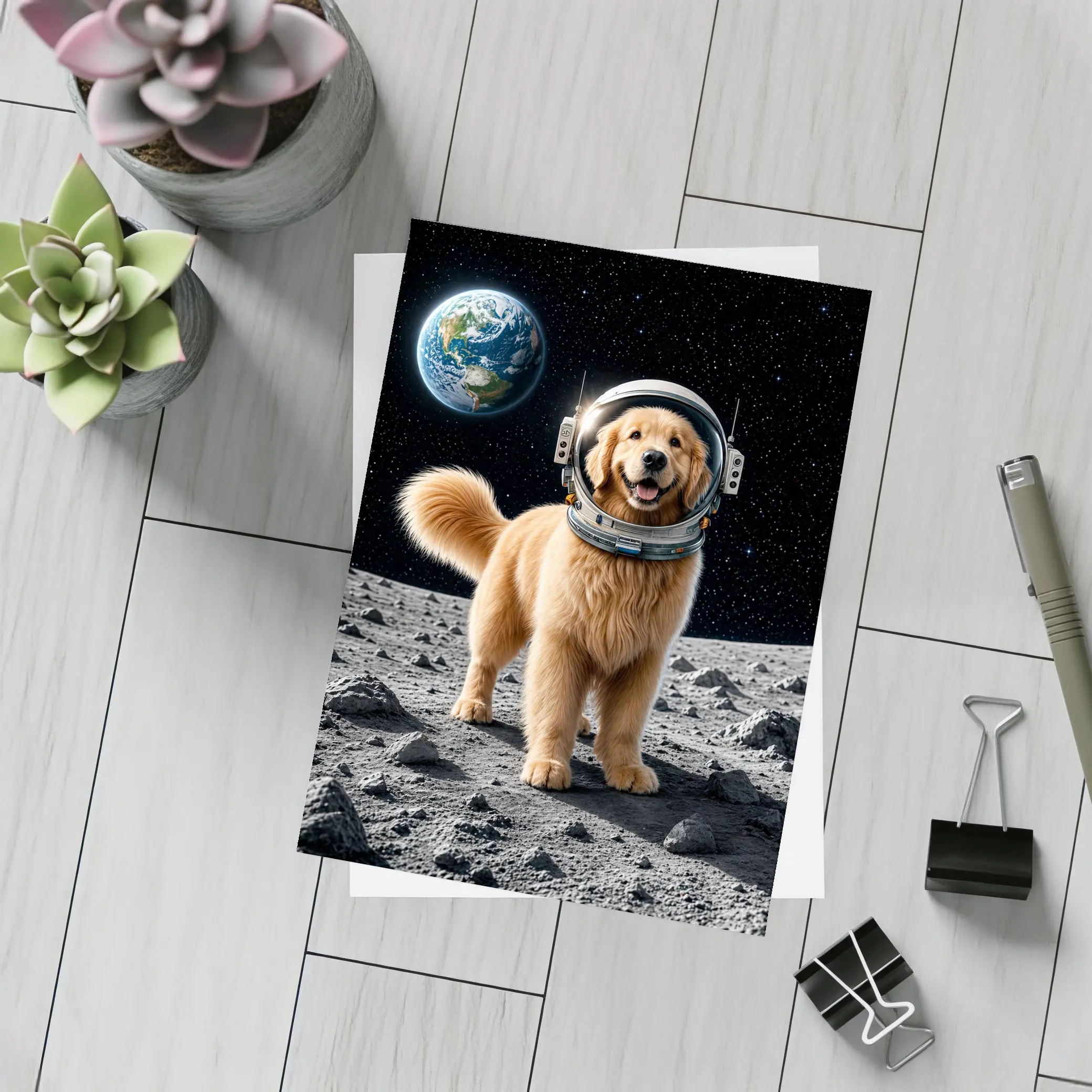 Golden Retriever Astronaut On The Moon – Postcards