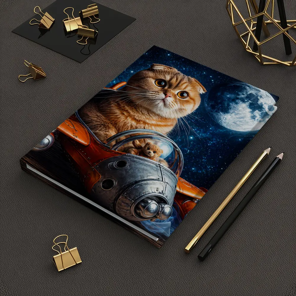 Scottish Fold Cat Riding Space Rocket Moon – Notebooks