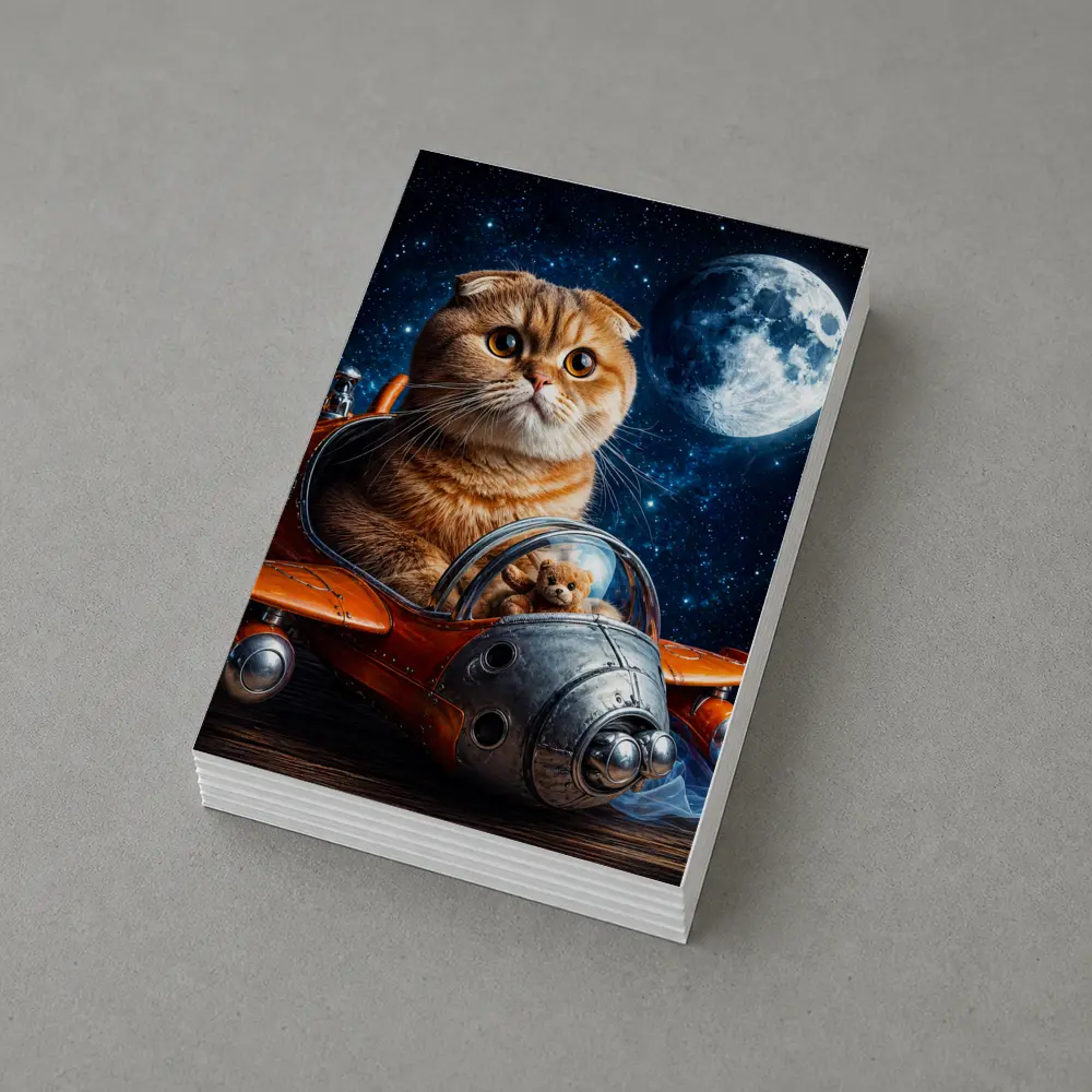 Scottish Fold Cat Riding Space Rocket Moon – Postcards